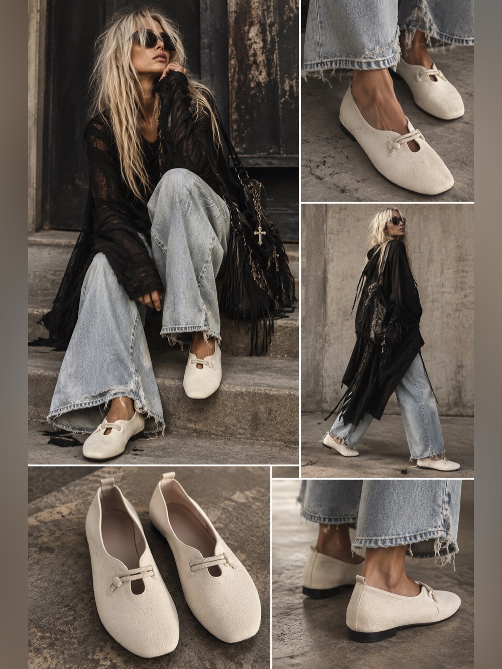 Cream Ivory Minimalist Ballet Flats Mary Jane Shoes EU 42